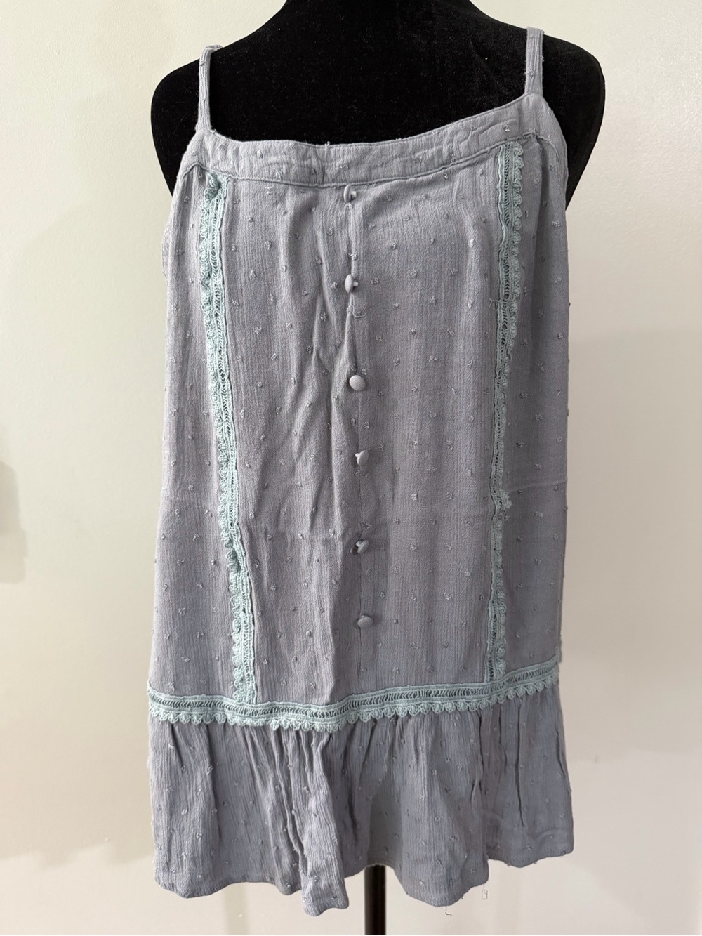 GiGiO Gray Swiss Dot Blue Lace Embroidered Spaghetti Strap Women's Shirt Tank